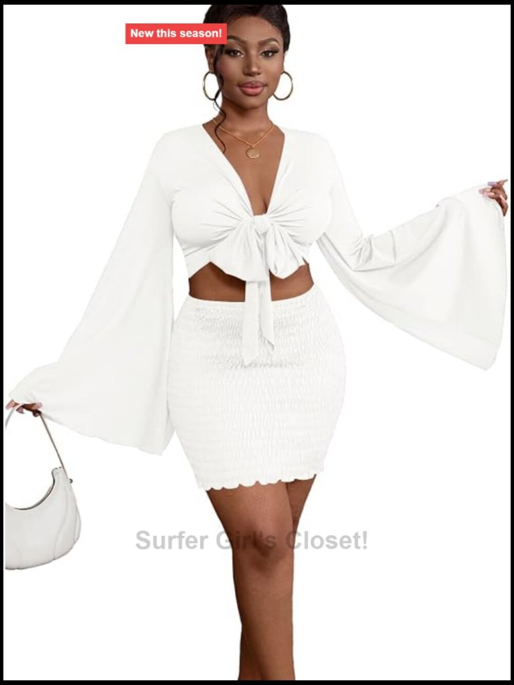2 Piece Vacation Outfit Tie Knot Crop Top & Mini Skirt Set